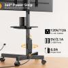 imagePerlegear Mobile TV Cart ClipOn Integrated Power Supply Rolling TV Stand Portable for 2360 TVs up to 88 lbs 3 Height Levels with Adjustable Tray TV Stand with Wheels Max VESA 400x400mm