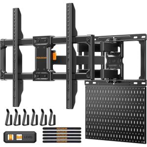 imagePERLEGEAR Full Motion TV Mount with Metal Pegboard for Most 4284 inch Flat or Curved TVs up to 132 lbs TV Wall Mount with Swivel ampamp ToolFree Tilt Max VESA 600x400mm Fits 1216 Wood Studs PGLF17