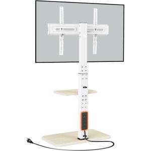 imagePerlegear Floor TV Stand with Power Outlet Universal TV Stand for 3275 inch TVs up to 110 lbs Height Adjustable Standing TV Mount Tall TV Mount with Wood Base Max VESA 600x400mm PGFS06White