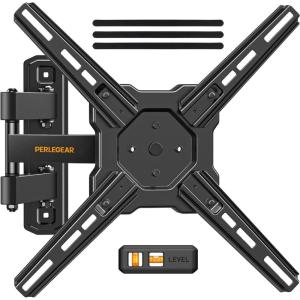 imagePerlegear Full Motion TV Wall Mount for Most 2650 Inch TVs Max VESA 300 x 300mm TV Monitor Wall Mount Bracket with Rotation Swivel Tilt Extension and Leveling Adjustment Holds up to 55 lbsBlack