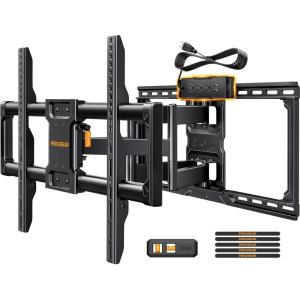 imagePerlegear Full Motion TV Wall Mount with Power Strip for 4290 Inch TVs up to 150 lbs PreAssembled TV Mount Has Smooth Swivel Tilt Extension Max VESA 600x400mm 121624 Wood Studs PGLF11