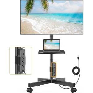 imagePerlegear Mobile TV Cart ClipOn Integrated Power Supply Rolling TV Stand Portable for 2360 TVs up to 88 lbs 3 Height Levels with Adjustable Tray TV Stand with Wheels Max VESA 400x400mm