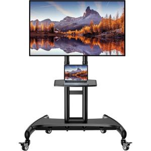 imagePerlegear Mobile TV Cart for 3282 Inch FlatCurved LEDLCDOLED TVs Rolling TV Stand with Height Adjustable Shelf Max VESA 600x400mm up to 100lbs Outdoor TV Stand Trolley with Wheels PGTVMC051deep black