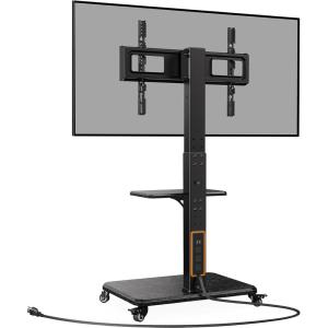 imagePerlegear Mobile TV Stand with Power Outlet Tilt ampamp Swivel Rolling TV Cart for 32 to 65 70 75 inch TVs up to 110 lbs Height Adjustable Rolling TV Stand with Wheels Max VESA 600x400mm PGTVMC17black