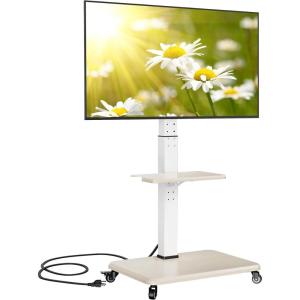 imagePerlegear Mobile TV Stand with Power Outlet Tilt ampamp Swivel Rolling TV Cart for 32 to 65 70 75 inch TVs up to 110 lbs Height Adjustable Rolling TV Stand with Wheels Max VESA 600x400mm PGTVMC17White