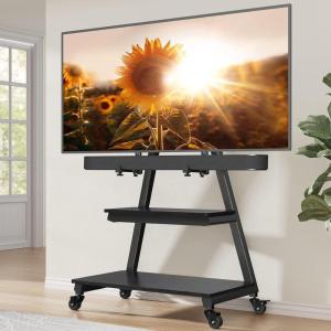 imagePerlegear Mobile TV Stand with Soundbar Mount Rolling Floor TV Stand with Wheels for 4380quot TVs up to 132lbs Mobile TV Cart with Storage Shelves Tilt Swivel Corner TV Cart Max VESA 600x400mm