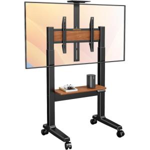 imagePerlegear Motorized Mobile TV Stand on Wheels for 3786 Inch TVs up to 154 lbs Electric Height Adjustable Rolling TV Stand VESA 200x200600x400mm Wooden Shelf ampamp Panel PGTVMC26B