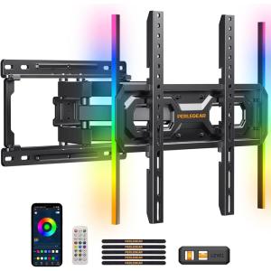imagePerlegear PreAssembled TV Wall Mount with LED Lights for 2665 inch TVs up to 99 lbs Max VESA 400x400mm Swivel Extension Tilt TV Backlights with Music Sync Fits 1612 Wood Studs PGMF20