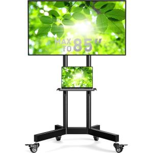 imagePerlegear Rolling TV Stand Mobile TV Stand on Wheels for 3285 Inch Screens up to 132 lbs Height Adjustable Mobile TV Cart with Metal Shelf Rolling TV Cart with Lockable Wheels Max VESA 600x400mm
