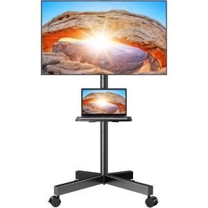 imagePerlegear Rolling TV Stand for 2360 Inch LED Flat ScreenCurved TVs up to 88lbsMobile TV Stand Wheels with Height Adjustable Portable Rolling TV Cart Max VESA 400x400mm PGTVMC06