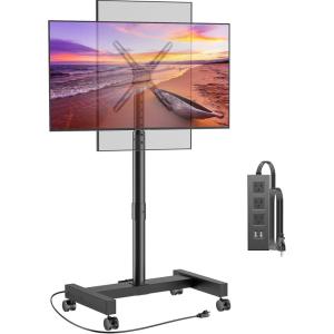 imagePerlegear Rolling TV Stand with Power Outlet Tilt ampamp Rotation TV Cart  Ideal for 2650 Inch TVs up to 55 lbs Featuring 8 Height Settings Max VESA 300x300mm PGTVMC19