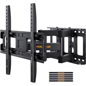 imagePerlegear TV Wall Mount Bracket Full Motion for 2665 Inch LED LCD OLED Flat Curved TVs TV Mount with Dual Swivel Articulating Arms Extension Tilt Max VESA 400x400mm Fits 1216quot Wood StudDark Black
