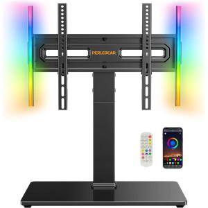 imagePerlegear Universal Swivel TV Stand with LED Lights for 3270 inch TVs Height Adjustable Table Top TV Stand with Tilt Tempered Glass Base Holds up to 88 lbs Max VESA 400x400mm PGTVS32BUpgrade with LED Lights