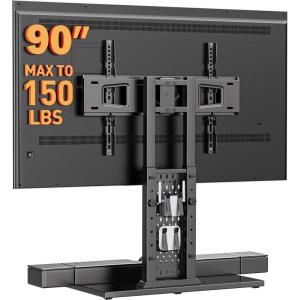 imagePerlegear Universal Swivel TV Stand with Pegboard Storage Height Adjustable Table top TV Stand Mount for 4290 Inch TVs up to 150 lbs with Large Glass Base for Stability Max VESA 600x400mm PGTVS36