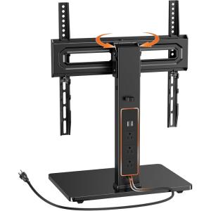 imagePerlegear Universal Swivel TV Stand with Power Outlet Tabletop TV Stand for 326065 Inch TVs up to 88 lbs Tempered Glass TV Mount Stand Base with Height Adjustment Tilt Max VESA 400x400mmPGTVS27Black