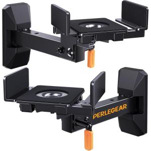 imagePerlegear Wall Mounts  PreAssembled Bookshelf Speaker Mount with Cushioned Tilt Knob Swivel and Rotate Dual Side Clamping Mount up to 11 lbs Black and Orange 1 Pair PGSM02B