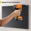 imagePerlegear Metal Pegboard 20 lbs Max Load Wall Organizer with 6 Hooks ampamp 5 Hook ampamp Loop Strips Fits Any TV Mount Black Pegboard for Living Room Home Office ampamp Home Entertainment Organization PGPB01B