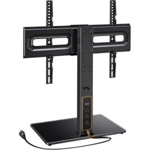 imagePerlegear Universal TV Stand with Power Outlet Swivel TV Stand for 3272 inch TVs up to 99 lbs TV Base with Tempered Glass Base Height Adjustable TV Mount Stand Max VESA 600x400mm PGTVS483280 Inch