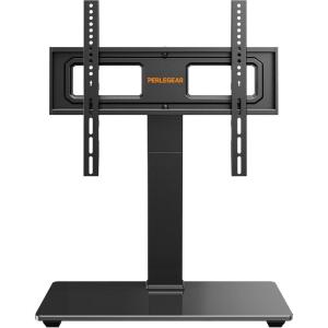 imagePerlegear Universal TV Stand with Power Outlet Swivel TV Stand for 3272 inch TVs up to 99 lbs TV Base with Tempered Glass Base Height Adjustable TV Mount Stand Max VESA 600x400mm PGTVS483270 Inch