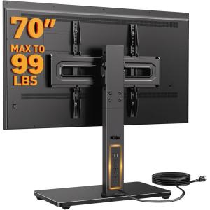 imagePerlegear Universal TV Stand with Power Outlet Swivel TV Stand for 3272 inch TVs up to 99 lbs TV Base with Tempered Glass Base Height Adjustable TV Mount Stand Max VESA 600x400mm PGTVS483272 Inch