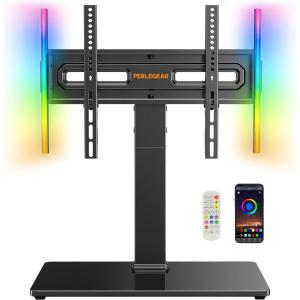 imagePerlegear Universal TV Stand with Power Outlet Swivel TV Stand for 3272 inch TVs up to 99 lbs TV Base with Tempered Glass Base Height Adjustable TV Mount Stand Max VESA 600x400mm PGTVS483070 Inch
