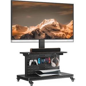 imagePerlegear Rolling TV Stand for 32110 TVs up to 250 lbs Outdoor TV Stand with Large Wheels Handle amp Power Outlet Height Adjustable Mobile TV Cart with Wood Shelf Max VESA 800x600mm PGTVMC24BFits 3280 Inch Tvs