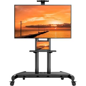 imagePerlegear Rolling TV Stand for 32110 TVs up to 250 lbs Outdoor TV Stand with Large Wheels Handle amp Power Outlet Height Adjustable Mobile TV Cart with Wood Shelf Max VESA 800x600mm PGTVMC24Bfor 5590 TVs