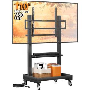 imagePerlegear Rolling TV Stand for 32110 TVs up to 250 lbs Outdoor TV Stand with Large Wheels Handle amp Power Outlet Height Adjustable Mobile TV Cart with Wood Shelf Max VESA 800x600mm PGTVMC24BFor 32110 Tvs