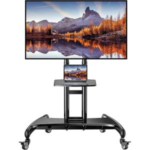 imagePerlegear Rolling TV Stand for 32110 TVs up to 250 lbs Outdoor TV Stand with Large Wheels Handle amp Power Outlet Height Adjustable Mobile TV Cart with Wood Shelf Max VESA 800x600mm PGTVMC24BFor 3282 Tvs